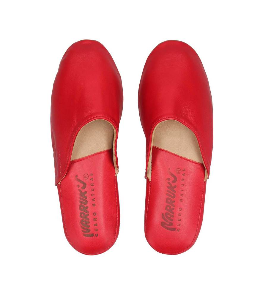 Pantufla de cuero rojo para mujer
