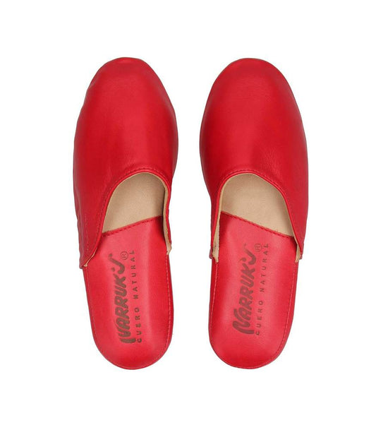 Pantufla de cuero rojo para mujer